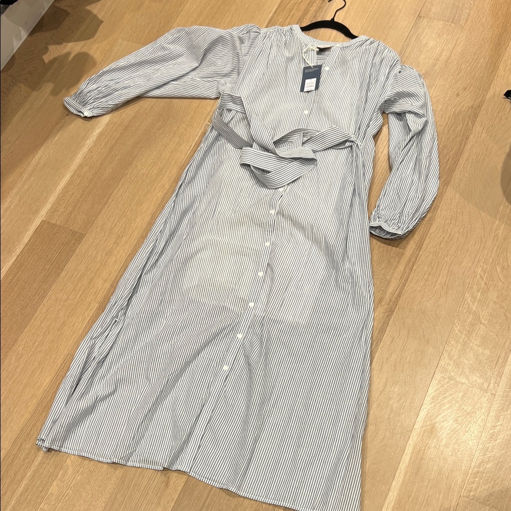 Universal Thread Blue & White Striped Maxi Dress with Tie Waist